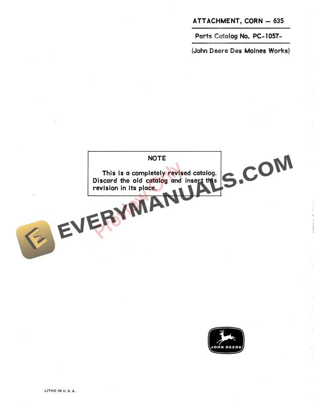 John Deere 635 Corn Attachments Parts Catalog PC1057 01JAN69-1
