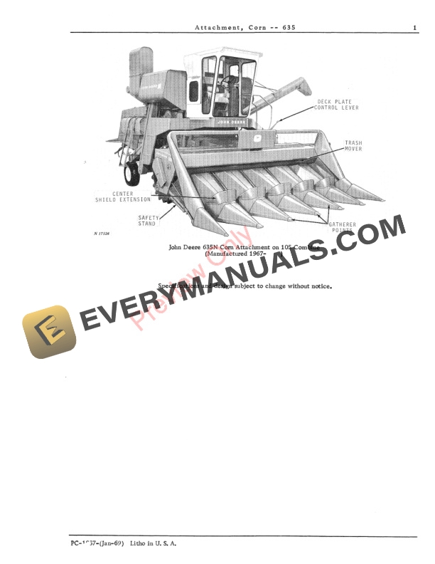 John Deere 635 Corn Attachments Parts Catalog PC1057 01JAN69 3