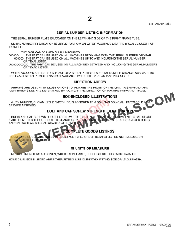 John Deere 635 Tandem Disk Parts Catalog PC2308 14JUN11-4