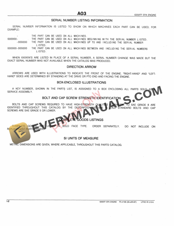 John Deere 6359TF EPA Engine Parts Catalog PC2146 30JAN87-4