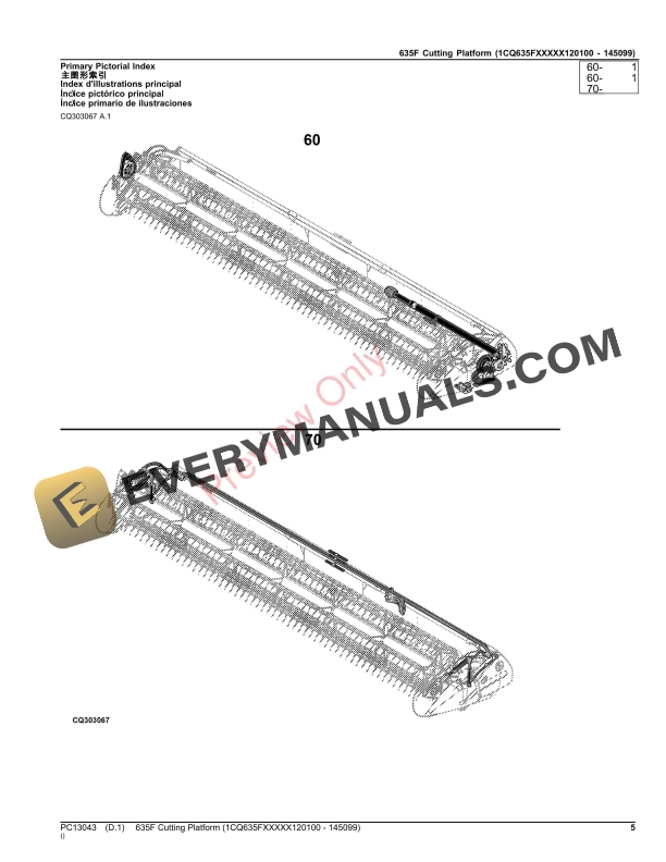 John Deere 635F Cutting Platform (1CQ635FXXXXX120100 - 145099) Parts Catalog PC13043 14NOV23 6 John Deere 635F Cutting Platform (1CQ635FXXXXX120100 – 145099) Parts Catalog PC13043 14NOV23-5
