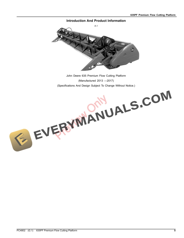 John Deere 635PF Premium Flow Cutting Platform Parts Catalog PC4802 06AUG23-5