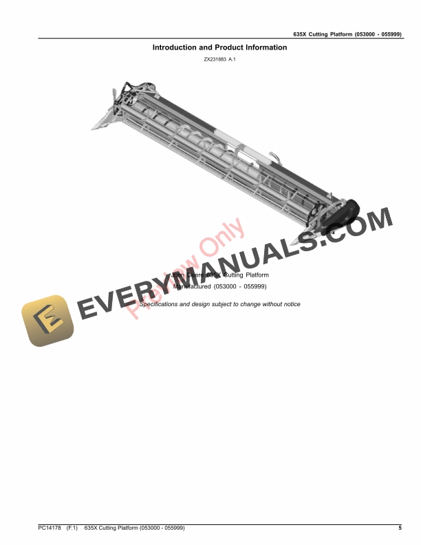 John Deere 635X Cutting Platform (053000 – 055999) Parts Catalog PC14178 08MAR23-5