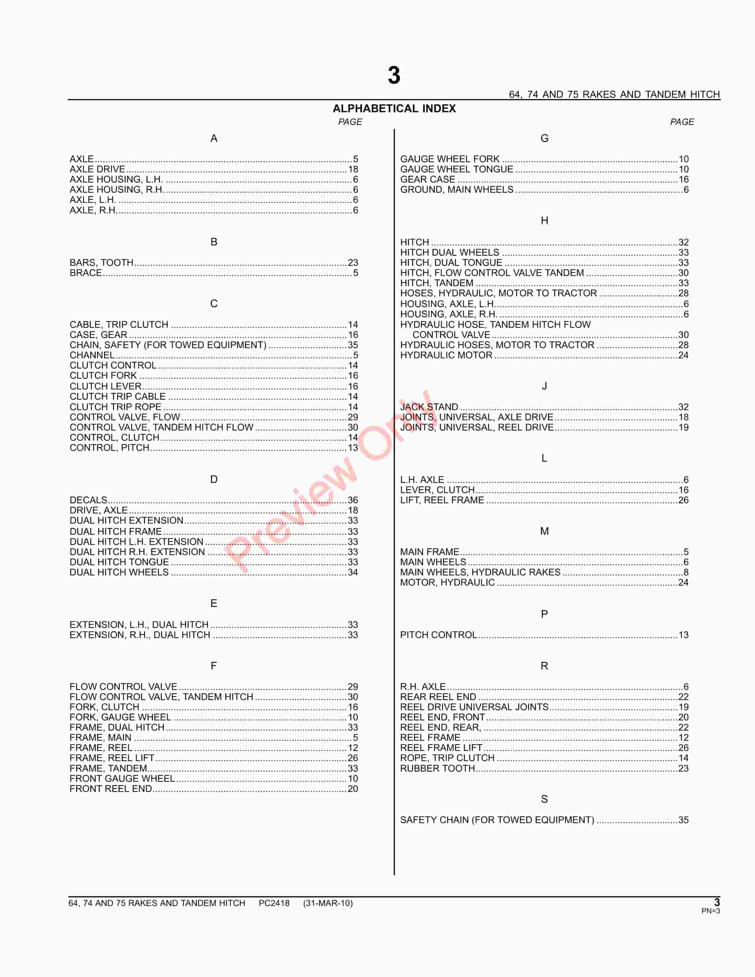 John Deere 64, 74, 75 Rakes and Tandem Hitch Parts Catalog PC2418 09MAY11-5