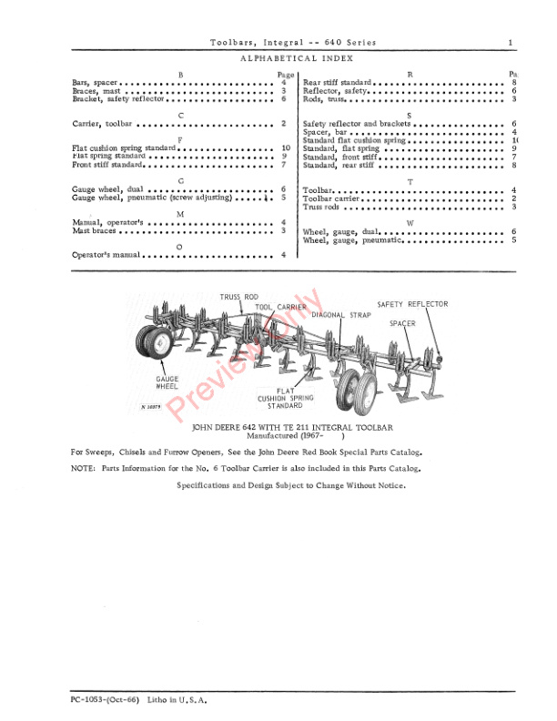 John Deere 640 Series Integral Toolbars Parts Catalog PC1053 01OCT66 3