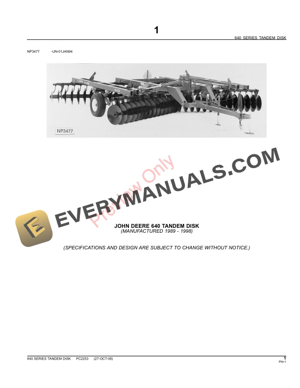 John Deere 640 Series Tandem Disk Parts Catalog PC2253 10JUN11-3