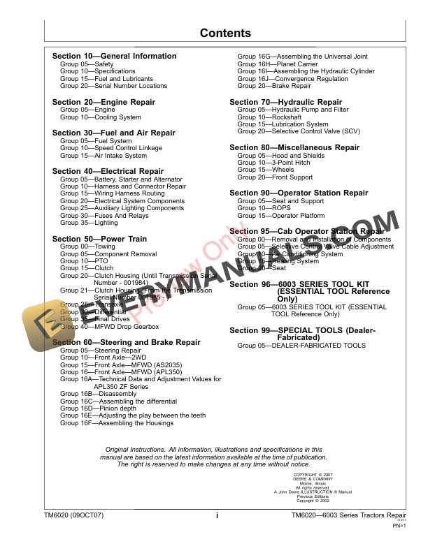 John Deere 6403 and 6603 Tractors Technical Manual TM6020 09OCT07 3