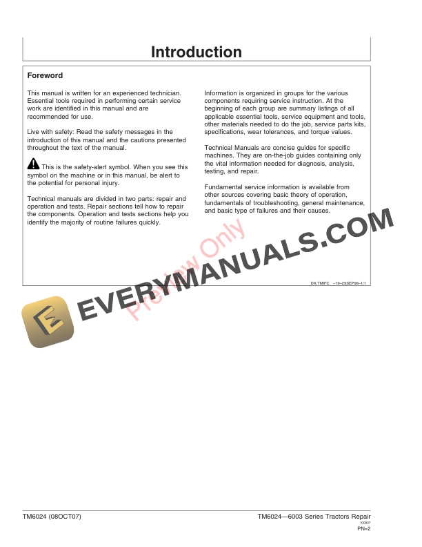 John Deere 6403 and 6603 Tractors Technical Manual TM6024 08OCT07 2