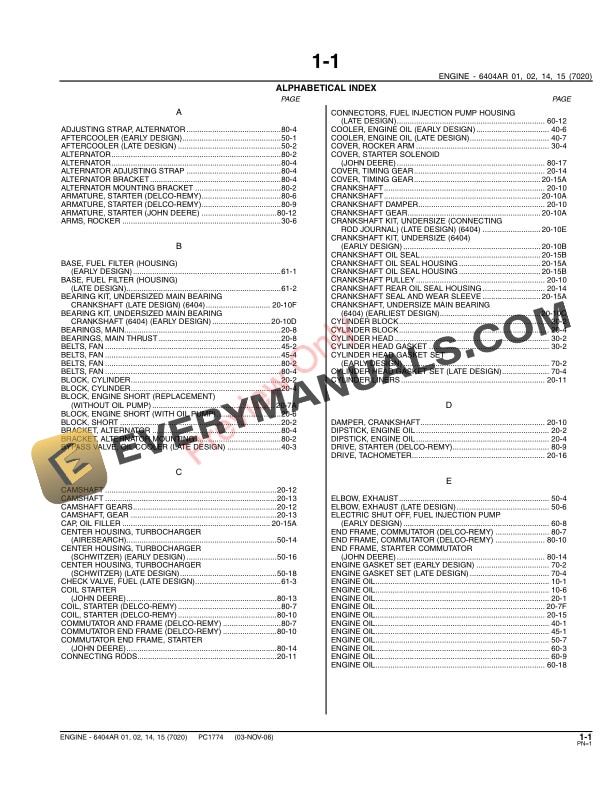 John Deere 6404AR Engine Parts Catalog PC1774 03NOV06-3