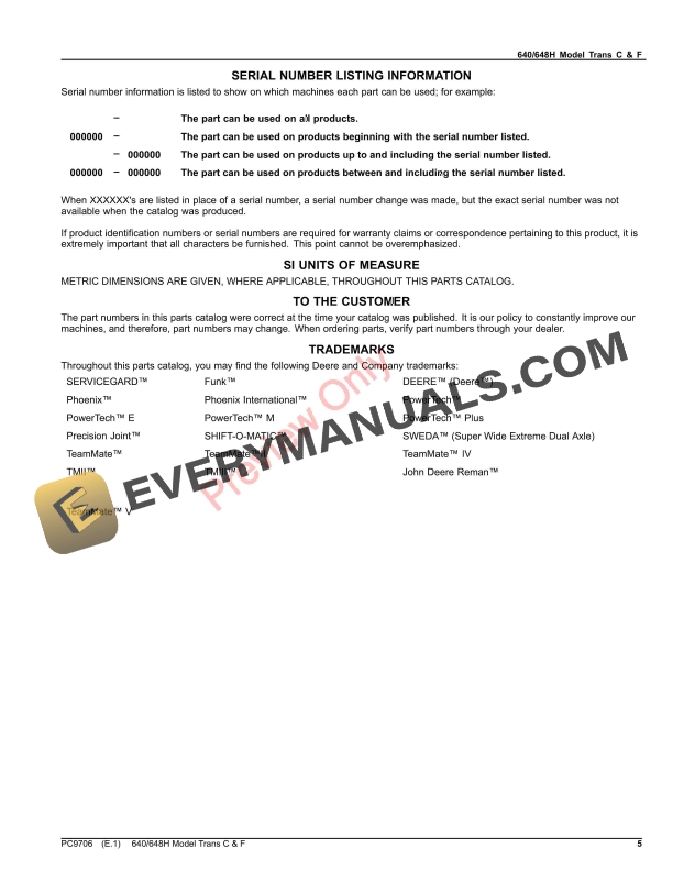 John Deere 640648H MODELS-TRANS C and F Parts Catalog PC9706 31OCT20-5