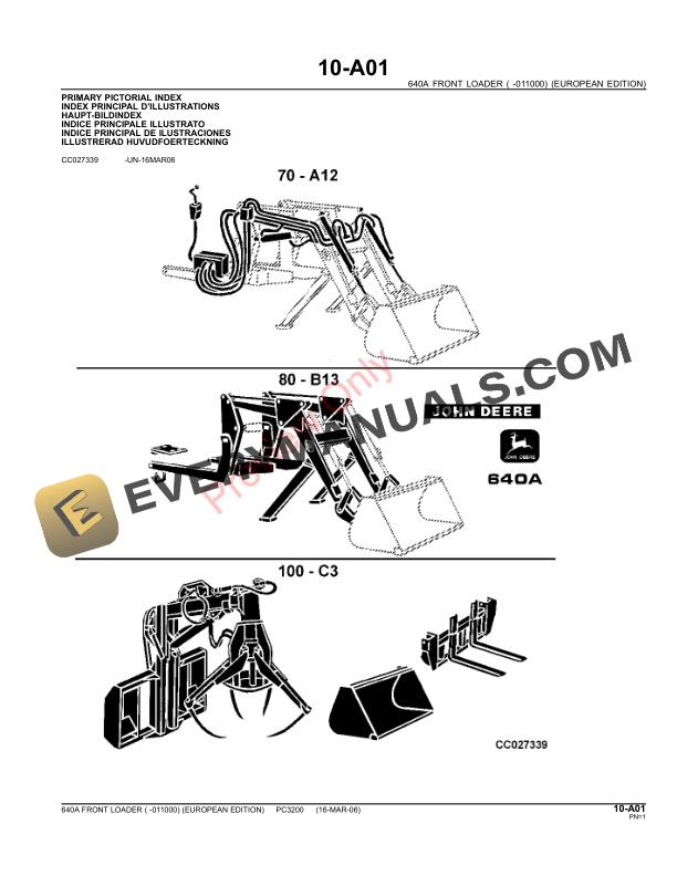 John Deere 640A FRONT LOADER ( -011000) Parts Catalog PC3200 15MAR17-3
