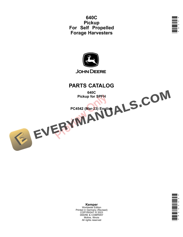 John Deere 640C Pickup For Self Propelled Forage Harvesters Parts Catalog PC4542 08MAR23-1