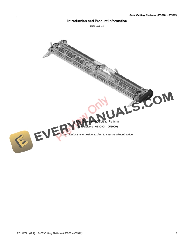 John Deere 640X Cutting Platform (053000 – 055999) Parts Catalog PC14179 16DEC22-5