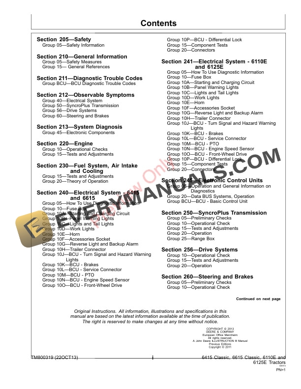 John Deere 6415 Classic 6615 Classic 6100E 6110E and 6125E Tractors 000000 Diagnostic Technical Manual TM800319 03JAN17 3