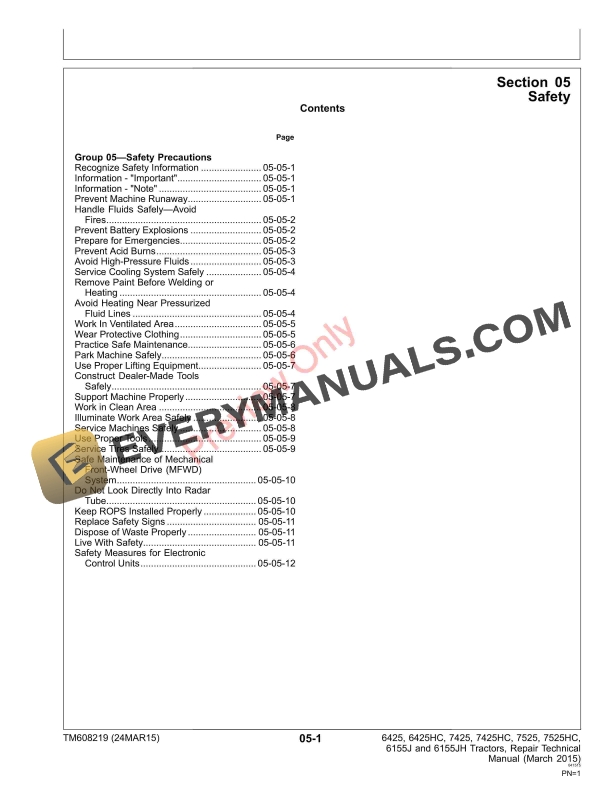 John Deere 6425 6425HC 7425 7425HC 7525 7525HC 6155J and 6155JH Tractors Repair Technical Manual TM608219 24MAR15 5