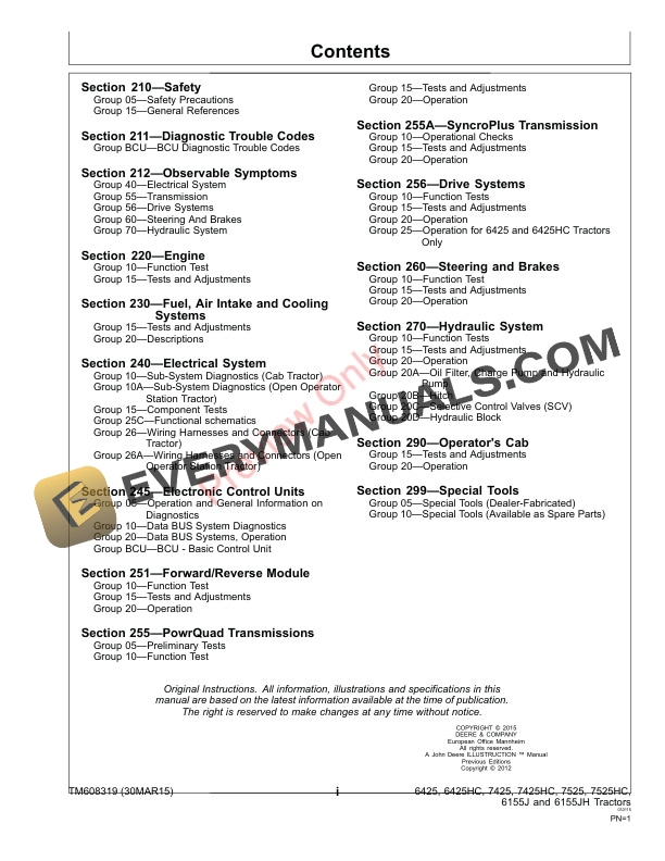 John Deere 6425 6425HC 7425 7425HC 7525 7525HC 6155J and 6155JH Tractors Service Information TM608319 30MAR15 3