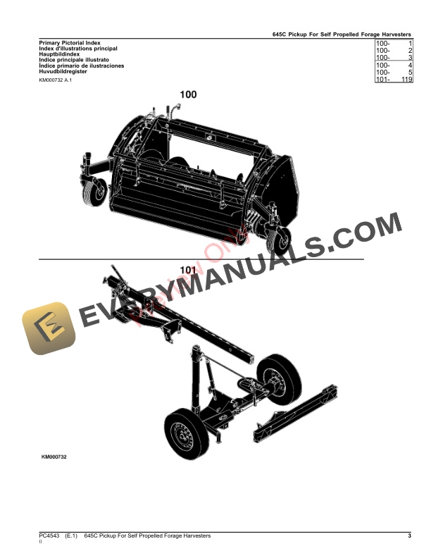 John Deere 645C Pickup For Self Propelled Forage Harvesters Parts Catalog PC4543 08MAR23 4 John Deere 645C Pickup For Self Propelled Forage Harvesters Parts Catalog PC4543 08MAR23-3