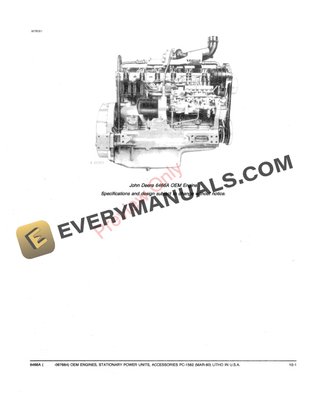 John Deere 6466A (-067684) OEM Engines, Stationary Power Units, Accessories Parts Catalog PC1562 28FEB80-3