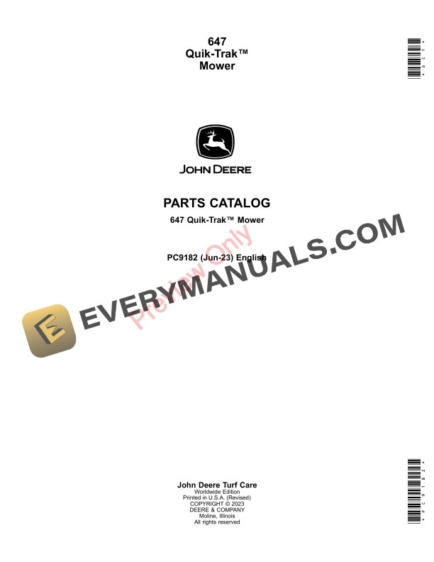 John Deere 647 Quik-Trak Mower Parts Catalog PC9182 06JUN23-1