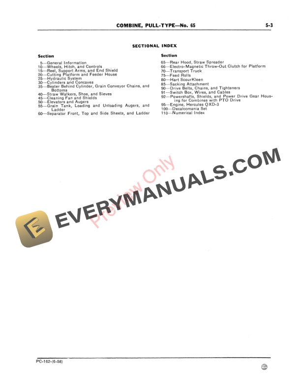 John Deere 65 Pull-Type Combine (- 011000) Parts Catalog PC162 01JUN58 5 John Deere 65 Pull-Type Combine (- 011000) Parts Catalog PC162 01JUN58-3