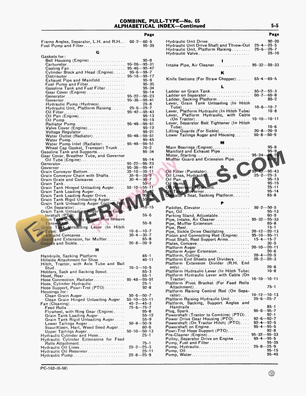 John Deere 65 Pull-Type Combine (- 011000) Parts Catalog PC162 01JUN58 7 John Deere 65 Pull-Type Combine (- 011000) Parts Catalog PC162 01JUN58-5
