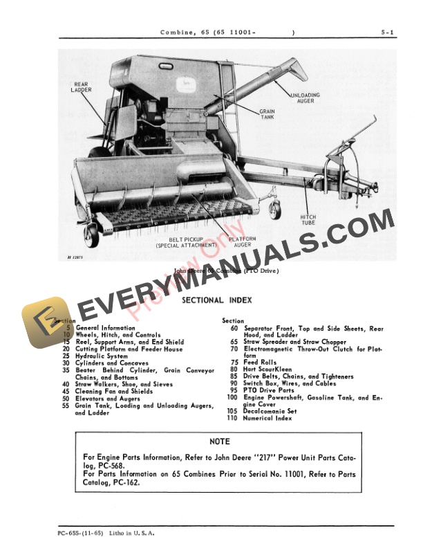 John Deere 65 Pull Type Combine (011001-) Parts Catalog PC655 01NOV65 4 John Deere 65 Pull Type Combine (011001-) Parts Catalog PC655 01NOV65-3
