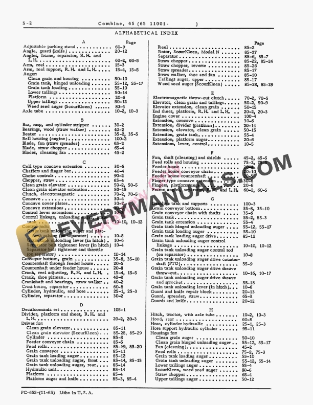 John Deere 65 Pull Type Combine (011001-) Parts Catalog PC655 01NOV65 5 John Deere 65 Pull Type Combine (011001-) Parts Catalog PC655 01NOV65-4