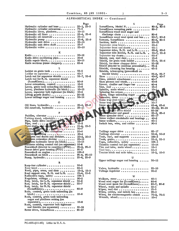 John Deere 65 Pull Type Combine (011001-) Parts Catalog PC655 01NOV65 6 John Deere 65 Pull Type Combine (011001-) Parts Catalog PC655 01NOV65-5