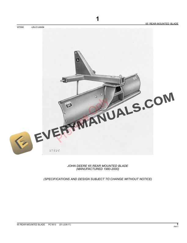 John Deere 65 Rear Blade Parts Catalog PC1813 01JUN11-3