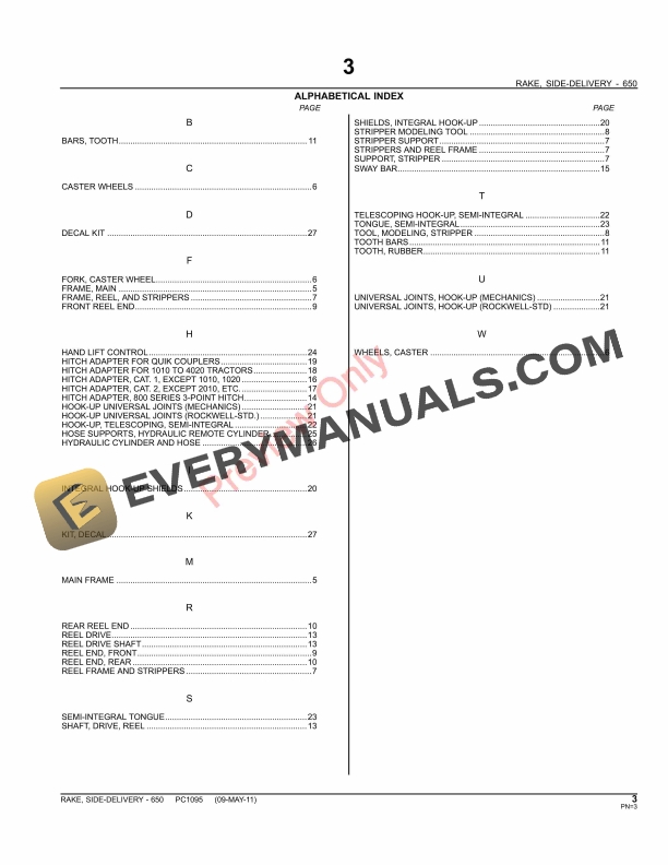 John Deere 650 Side Delivery Rake Parts Catalog PC1095 09MAY11 5