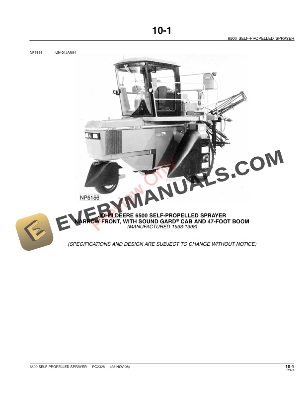 John Deere 6500 Self-Propelled Sprayer Parts Catalog PC2328 14JUN11-3