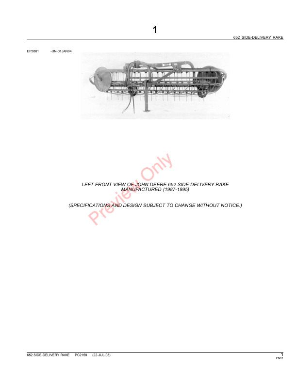 John Deere 652 Side Delivery Rake Parts Catalog PC2159 09MAY11-3