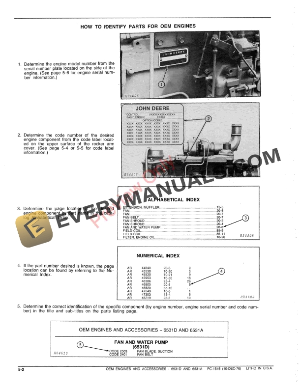 John Deere 6531D, 6531A OEM Engines and Accessories Parts Catalog PC1546 10DEC76 5 John Deere 6531D, 6531A OEM Engines and Accessories Parts Catalog PC1546 10DEC76-4