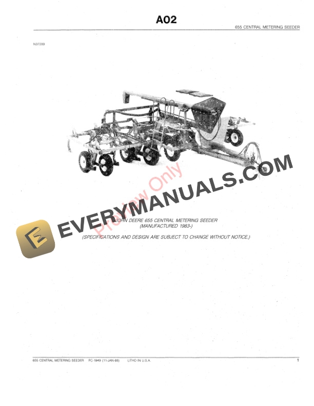 John Deere 655 Central Metering Seeder Parts Catalog PC1949 11JAN88-3