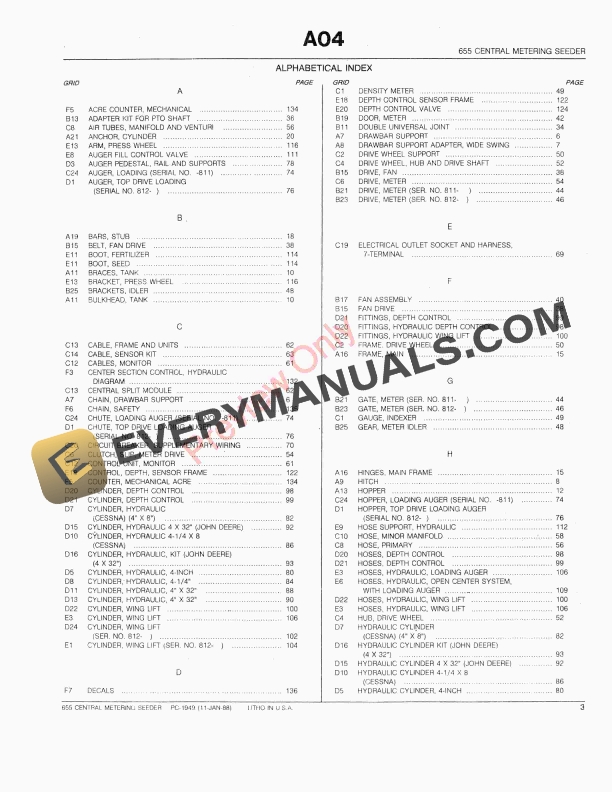 John Deere 655 Central Metering Seeder Parts Catalog PC1949 11JAN88-5