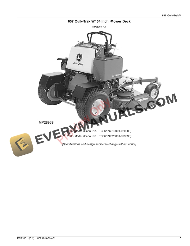 John Deere 657 Quik-Trak Mower Parts Catalog PC9183 06JUN23-5