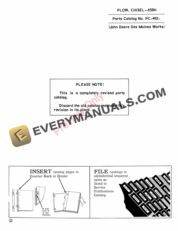 John Deere 658H Chisel Plow Parts Catalog PC492 01JUL64 2 John Deere 658H Chisel Plow Parts Catalog PC492 01JUL64-1