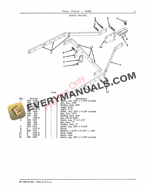 John Deere 658H Chisel Plow Parts Catalog PC492 01JUL64-5