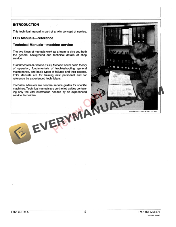 John Deere 65E 70E 75E 80G 82G 83G 85G 90G TY2541 TY2542 Trimmers Technical Manual TM1156 01JUL87 4