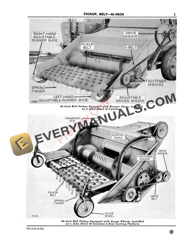 John Deere 66-Inch Belt Pickup for 30, 40 Combines Parts Catalog PC518 01JUN60 4 John Deere 66-Inch Belt Pickup for 30, 40 Combines Parts Catalog PC518 01JUN60-3