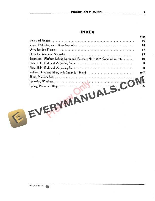 John Deere 66-Inch Spreader, 12-A Combine, 25 Parts Catalog PC363 01MAY55-5