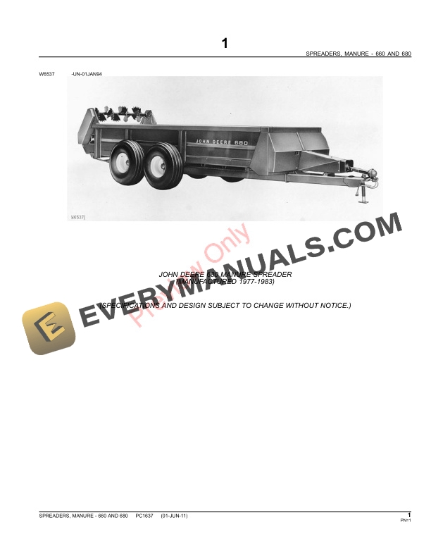 John Deere 660, 680 Manure Spreaders Parts Catalog PC1637 01JUN11-3