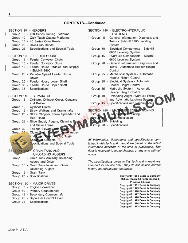John Deere 6600 6620SH 7700 Combines Technical Manual TM1021 10JAN84 4