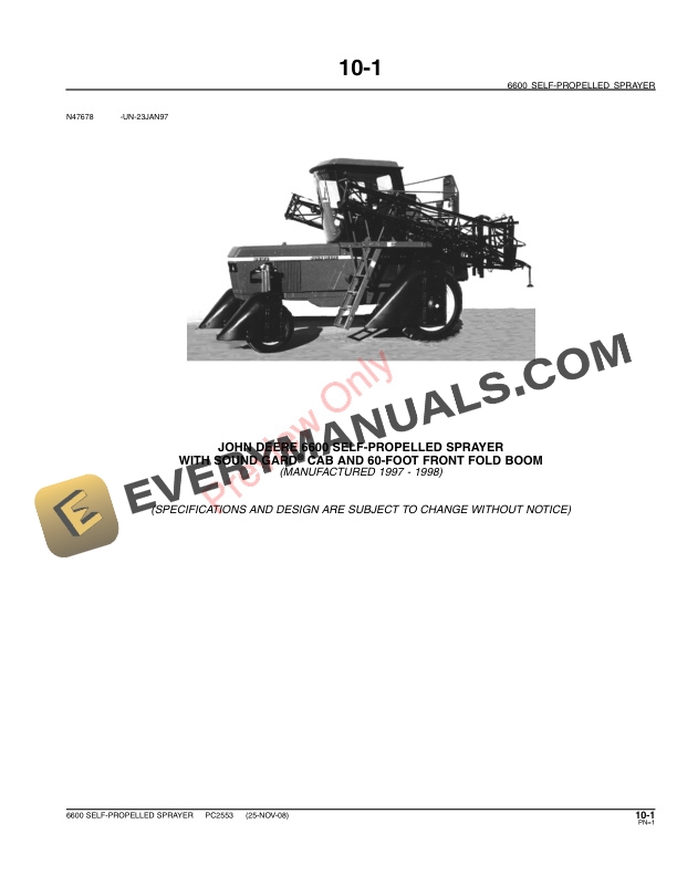 John Deere 6600 Self-Propelled Sprayer Parts Catalog PC2553 09JUN11-3