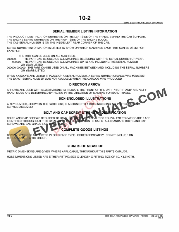 John Deere 6600 Self-Propelled Sprayer Parts Catalog PC2553 09JUN11-4