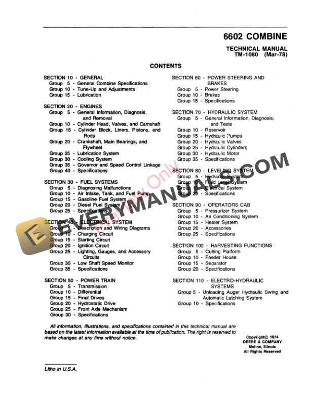 John Deere 6602 Combine (Also for 6601 Combine) Technical Manual TM1080 01FEB79 4 John Deere 6602 Combine Also for 6601 Combine Technical Manual TM1080 01FEB79 3