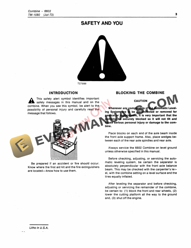 John Deere 6602 Combine (Also for 6601 Combine) Technical Manual TM1080 01FEB79 6 John Deere 6602 Combine Also for 6601 Combine Technical Manual TM1080 01FEB79 5