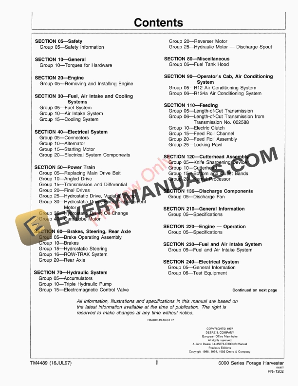John Deere 6610 6710 6810 and 6910 Self Propelled Forage Harvesters Technical Manual TM4489 16JUL97 5