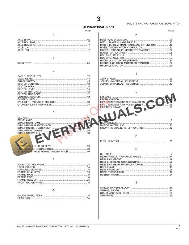 John Deere 662, 672, 673 Rakes and Dual Hitch Parts Catalog PC2160 09MAY11-5