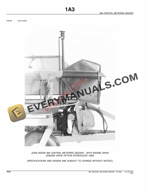 John Deere 665 Central Metering Seeder Parts Catalog PC1840 07JUL93-4